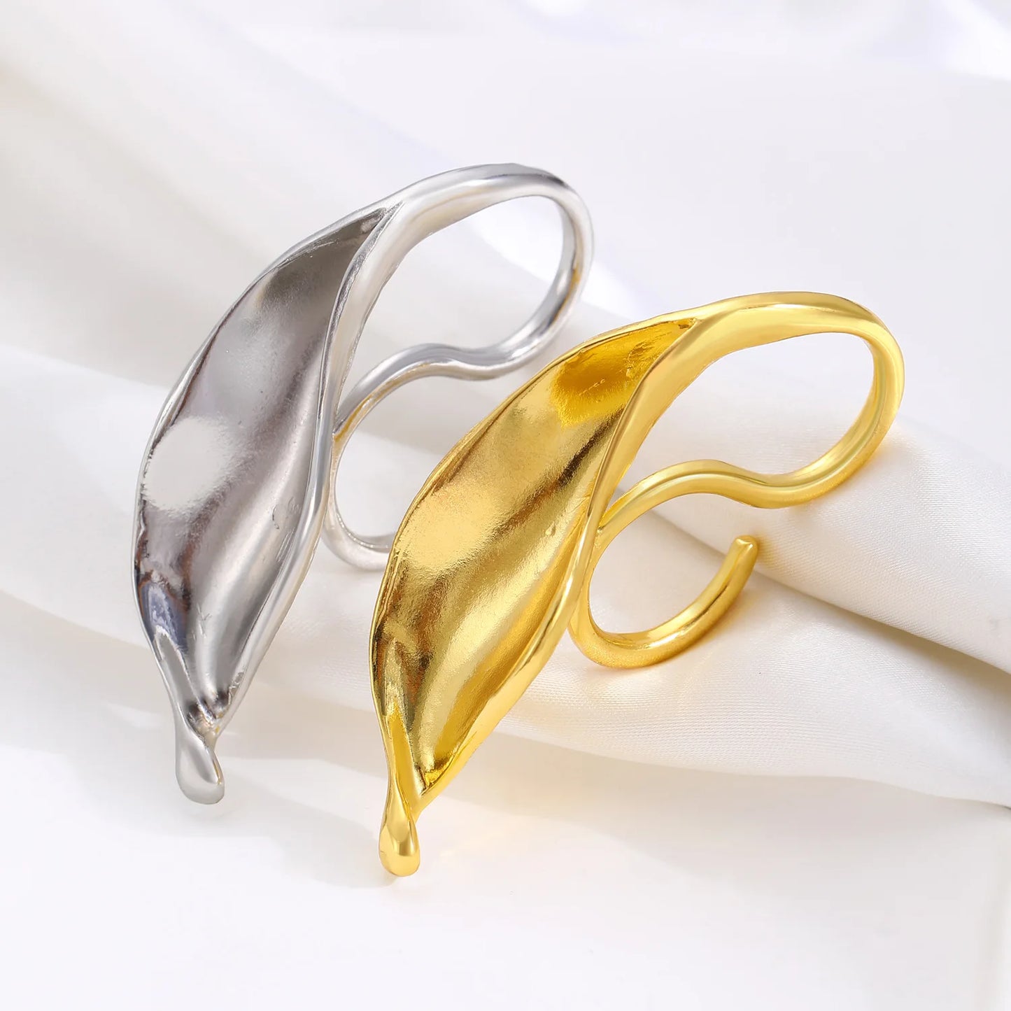 Exaggerated Geometric Frosted Large Leaf Shaped Rings Gothic Gold Silver Color Large Irregular Ring Jewelry Accessories