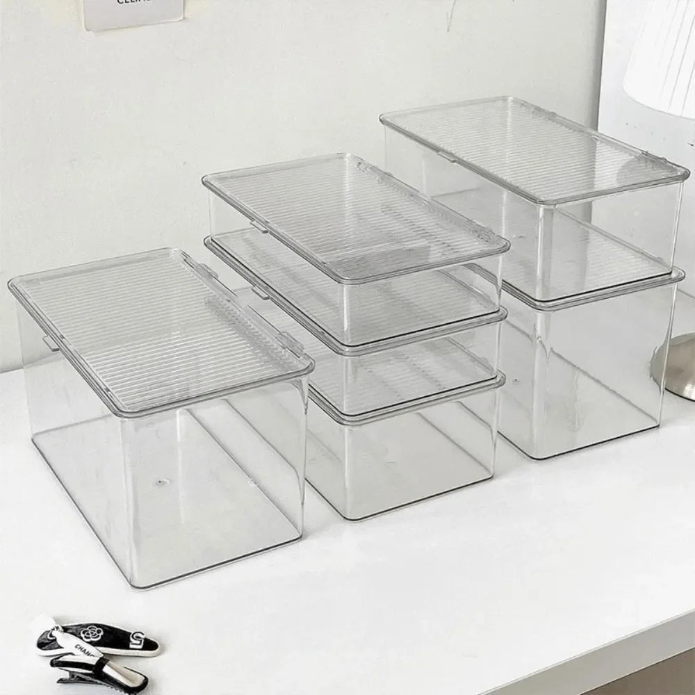 Desktop Storage Box Large Capacity with Lid Cosmetic Organizer Box Transparent Office Supplies Book Document Storage Box
