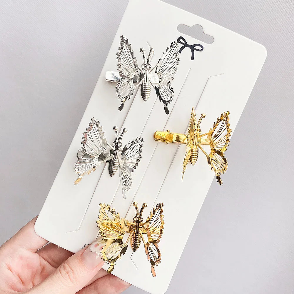 2Pcs/Set Fashion Metal Gold Hollow Butterfly Hairpins For Women Girls Hair Ornament Clip Barrette Headband Hair Accessories