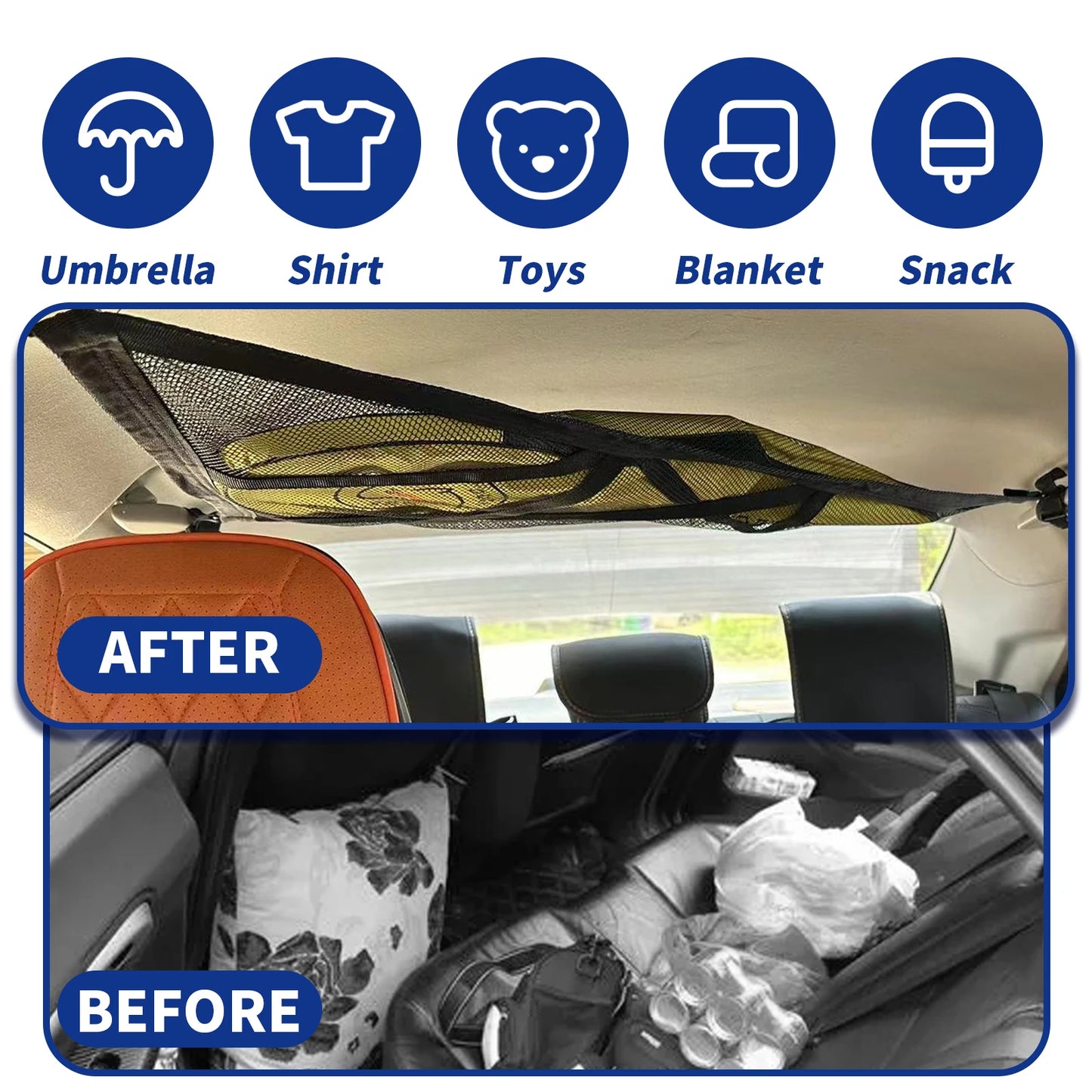 Triangular Ceiling Storage Net Double-Layer Mesh Net Anti-Fall SUV Roof Organizer Adjustable Car Interior Cargo Storage Bag 2024
