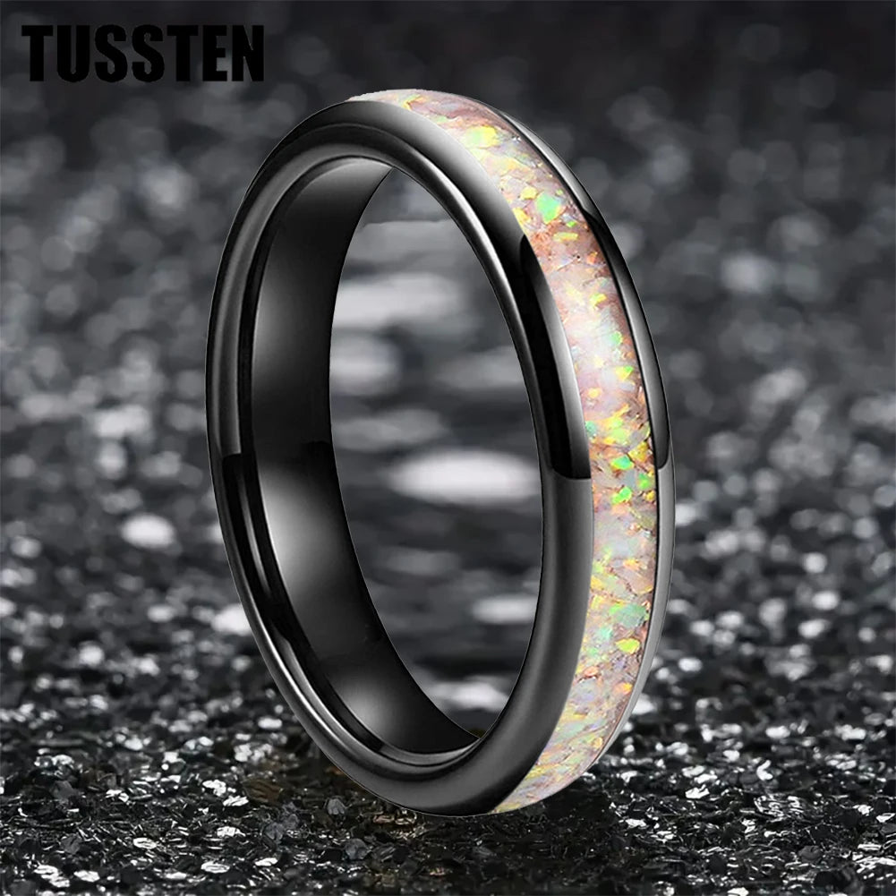 Dropshipping TUSSTEN 4MM Pink Color Opal Ring Nice Women Tungsten Engagement Wedding Band  Trendy Jewelry Comfort Fit