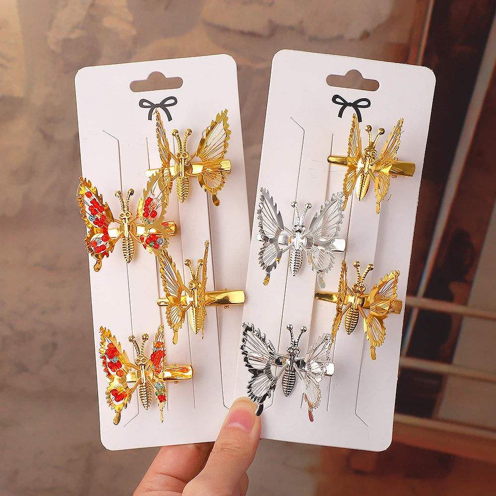 2Pcs/Set Fashion Metal Gold Hollow Butterfly Hairpins For Women Girls Hair Ornament Clip Barrette Headband Hair Accessories