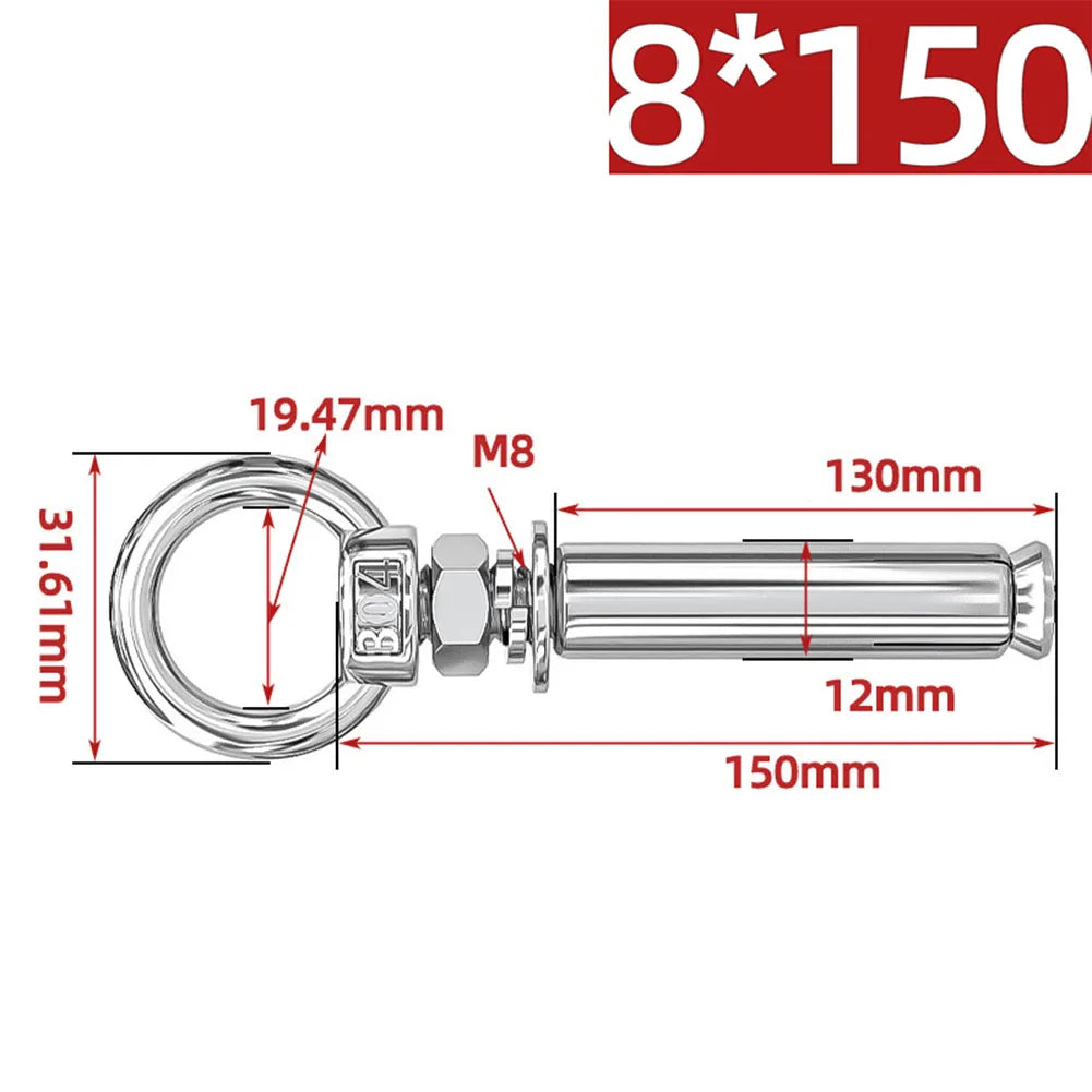 Eye Screws 304 Stainless Steel Construction Sites 100mm 15 Sizes Available Complete Size Range Lengthened Design
