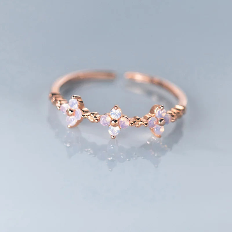 Real Silver and Gold Filled Adjustable Opal Flower Ring