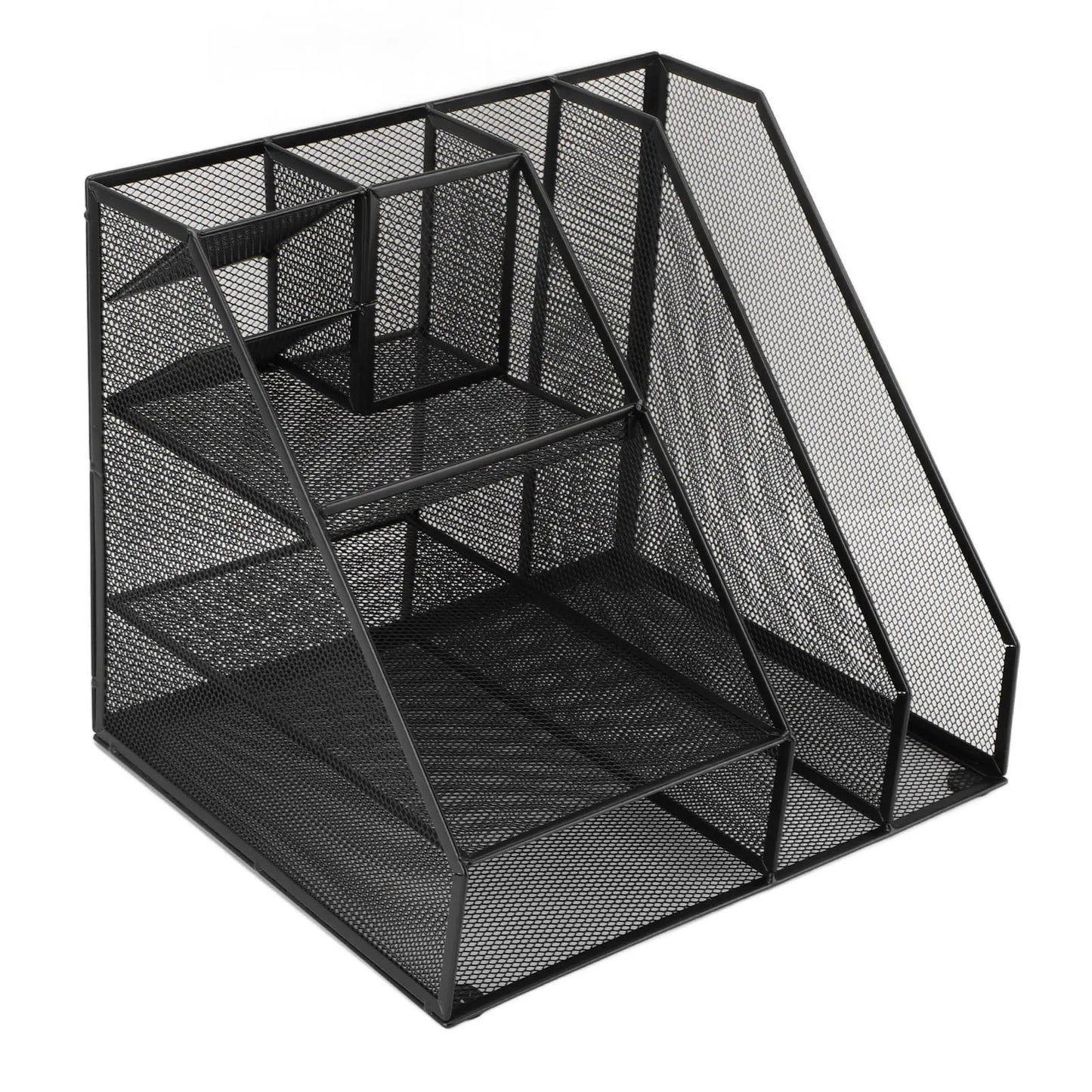 Office Supplies Organizer with Pen Holder Metal Mesh Desktop Organizer Black Iron Multifunctional File Organizer for Home School