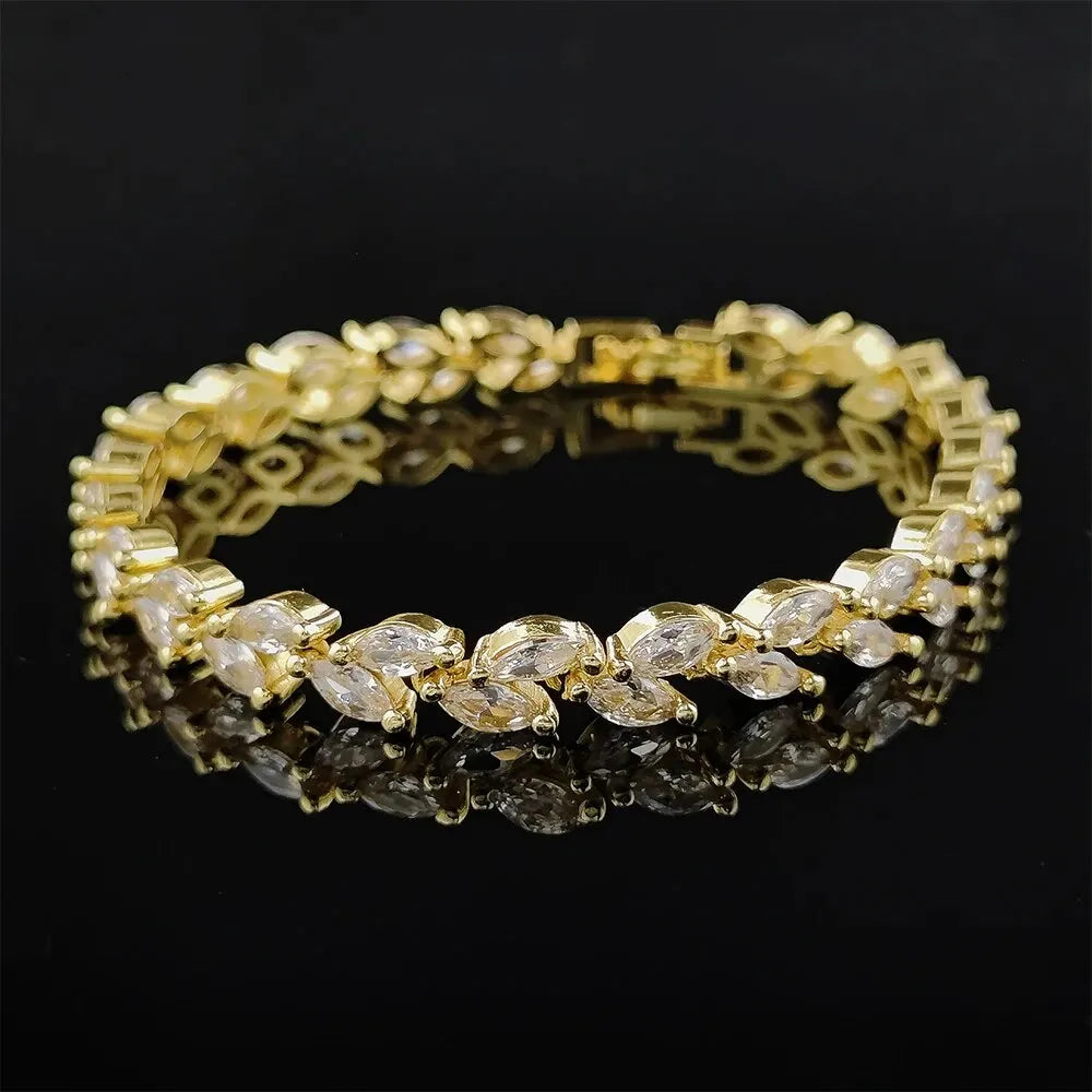 2024 New Trendy Leaves Rose Gold Silver Color Bracelet Bangle for Women Anniversary Gift Jewelry Wholesale Moonso Bulk S5878