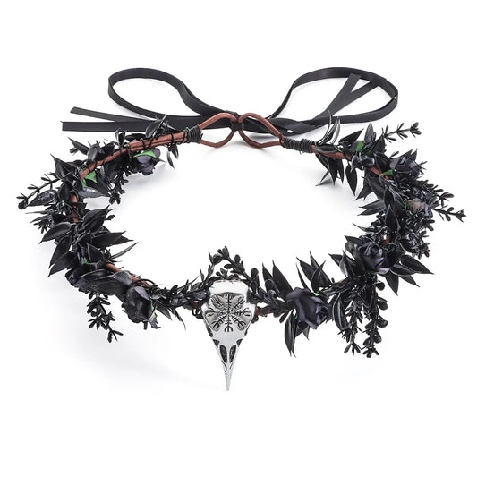 Gift Costume Cosplay Fairy Flower Leaf Headbands Photoshoot Simulated Elven Princess Tiara Black Flower Antler Crown Wedding