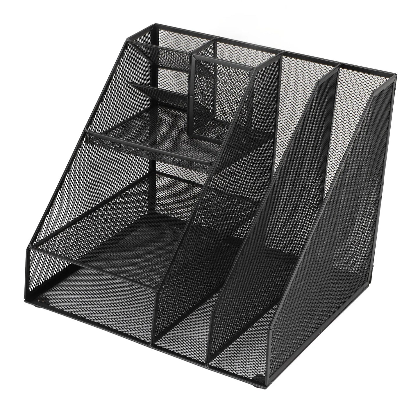 Office Supplies Organizer with Pen Holder Metal Mesh Desktop Organizer Black Iron Multifunctional File Organizer for Home School