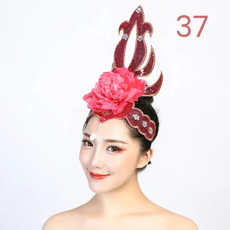 Women Yangko Folk Dance Tiara Dance Classical Dance Head Flower Headdress Opening Dance Show Stage Performance Hair Accessories
