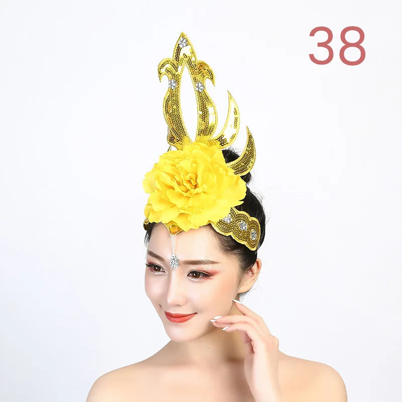 Women Yangko Folk Dance Tiara Dance Classical Dance Head Flower Headdress Opening Dance Show Stage Performance Hair Accessories