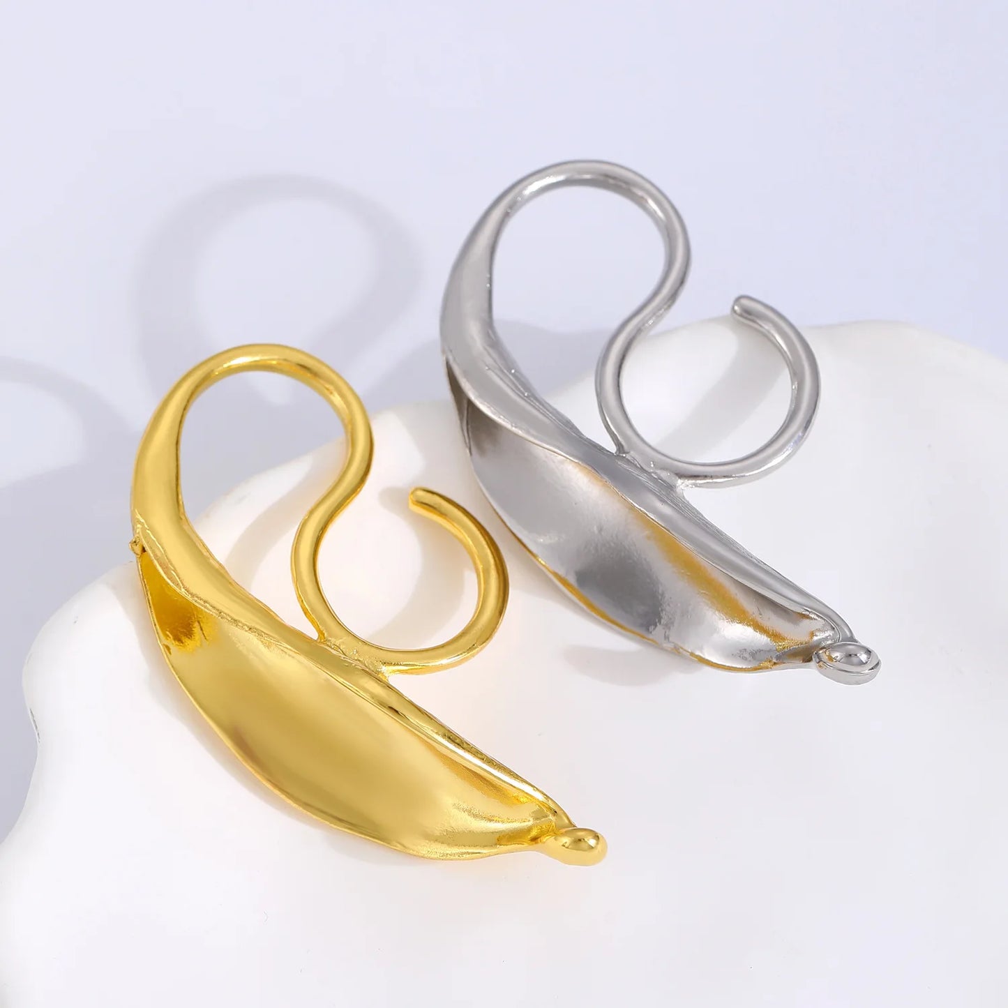 Exaggerated Geometric Frosted Large Leaf Shaped Rings Gothic Gold Silver Color Large Irregular Ring Jewelry Accessories