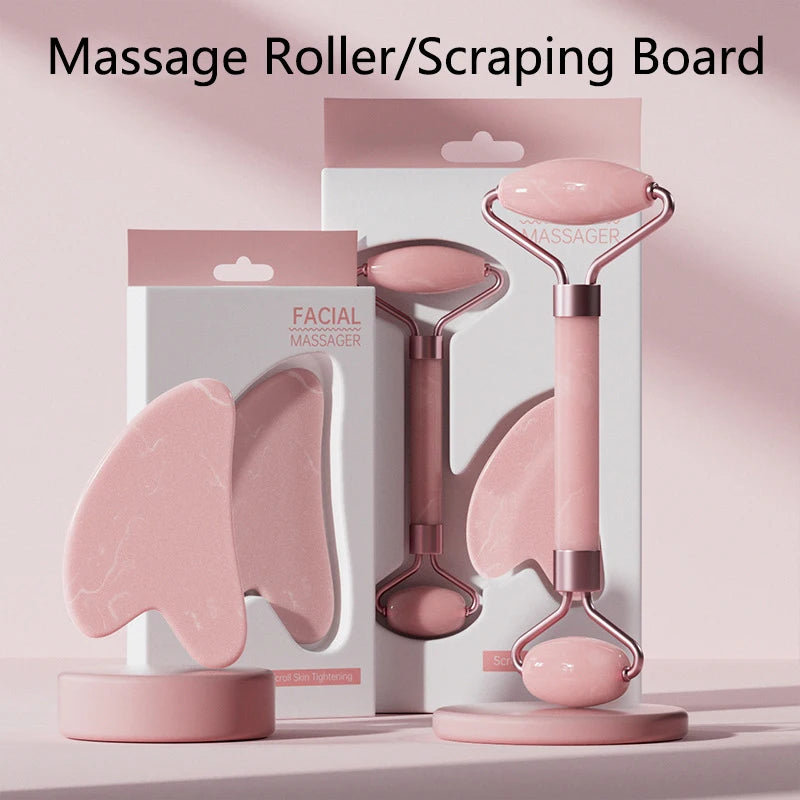 Face And Neck Massager Roller and Guasha Board Resin Non-rose Crystal Jade Roller Beauty Double-ended Massage Skincare Tools