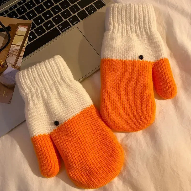 Creative Quirky Gloves Big Goose Woolen Gloves with Fingers Women's Winter Warm Plush Thick Anti Cold Gloves Cute Couple
