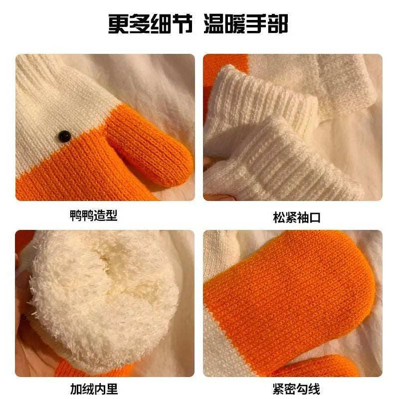 Creative Quirky Gloves Big Goose Woolen Gloves with Fingers Women's Winter Warm Plush Thick Anti Cold Gloves Cute Couple