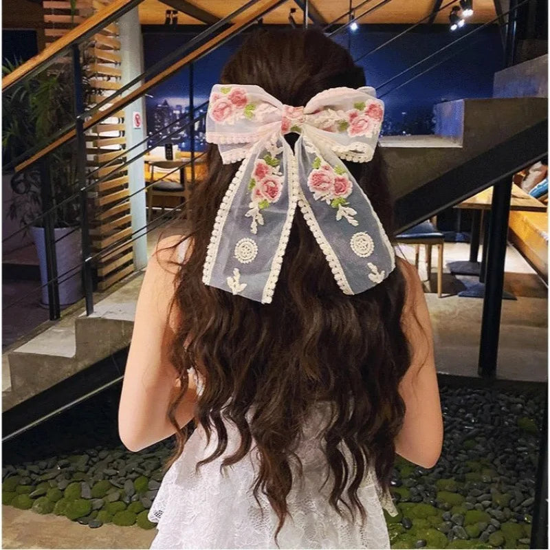 Embroidery Hair Bows Lace Big Bows Hairclip Women Elegant Spring Clip Spring Summer Hair Accessories Women Barrettes