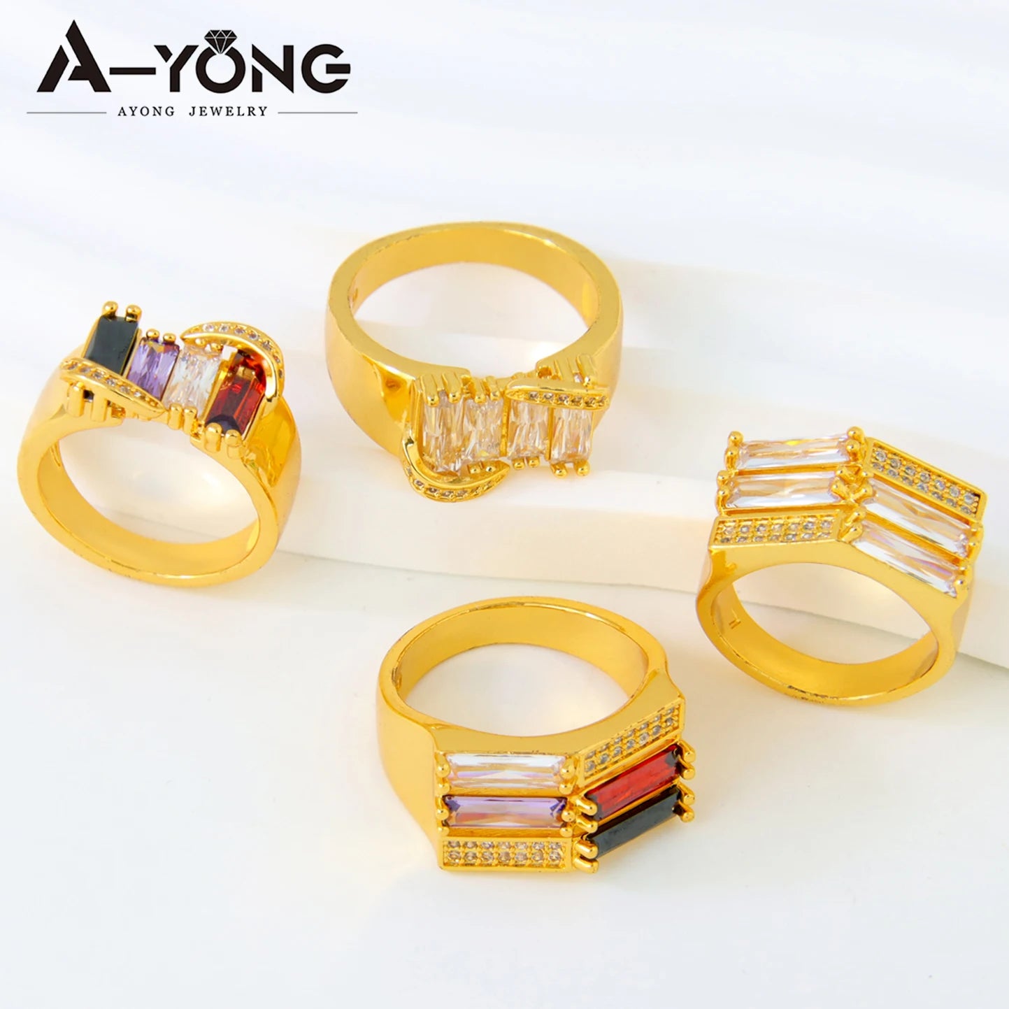 Dubai Fashion Zirconia Rings 21k Gold Plated Arabic Muslim Punk Hip Hop Ring Moroccan Women Bridal Wedding Party Jewelry
