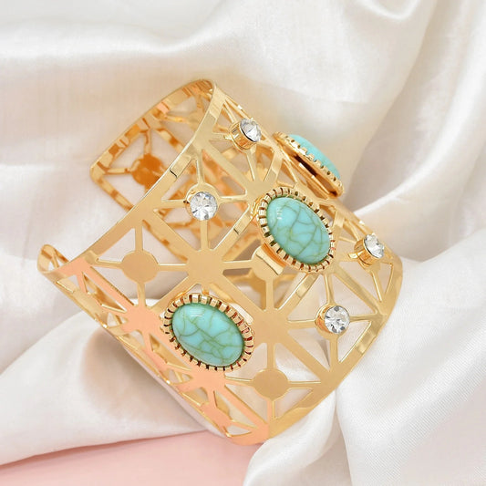Trendy Tribal Upper Arm Turquoise Rhinestone Bracelet European Wide Cuff Indian Bangle Egyptian Open Adjustable Female Jewelry