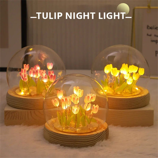 Artificial Tulip Flower Night Light Handmade DIY Bedside Lamp LED Night Lamp Bedroom Decor Christmas Birthday Gifts Table Lamp (Free Shipping) 💝💖🌹 (Free Shipping) 💝💖🌹