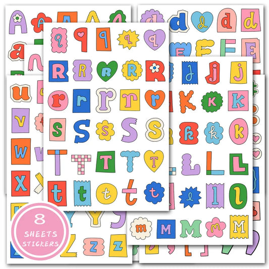 8 Sheets Alphabet Symbols Label Sticker，Color Letter Diary Collage Material Stickers Decorative Sticker
