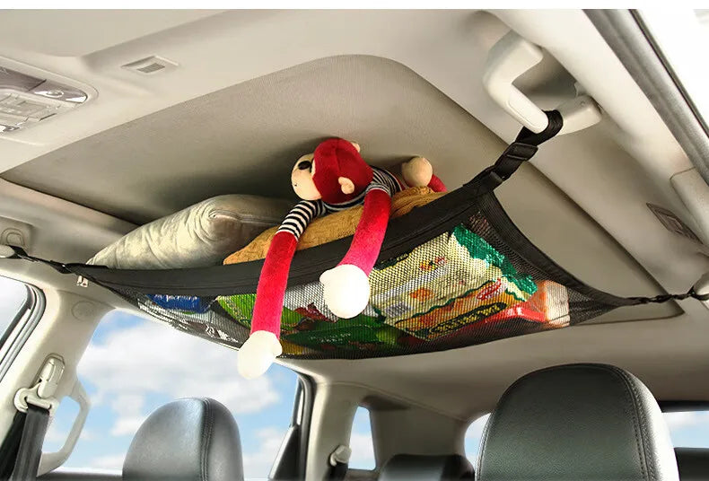 Car Roof Storage Net Durable Adjustable Hanging Organizer Bag for Vehicle Trunk Cabin Accessories Universal Fit