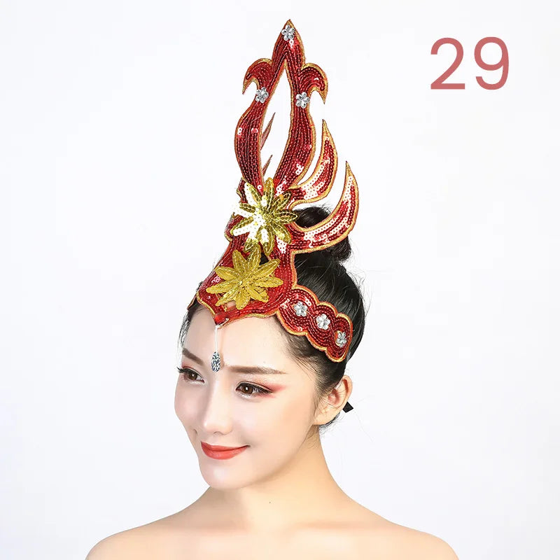 Women Yangko Folk Dance Tiara Dance Classical Dance Head Flower Headdress Opening Dance Show Stage Performance Hair Accessories