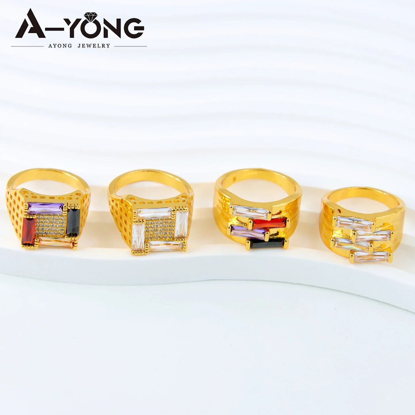 Dubai Fashion Zirconia Rings 21k Gold Plated Arabic Muslim Punk Hip Hop Ring Moroccan Women Bridal Wedding Party Jewelry