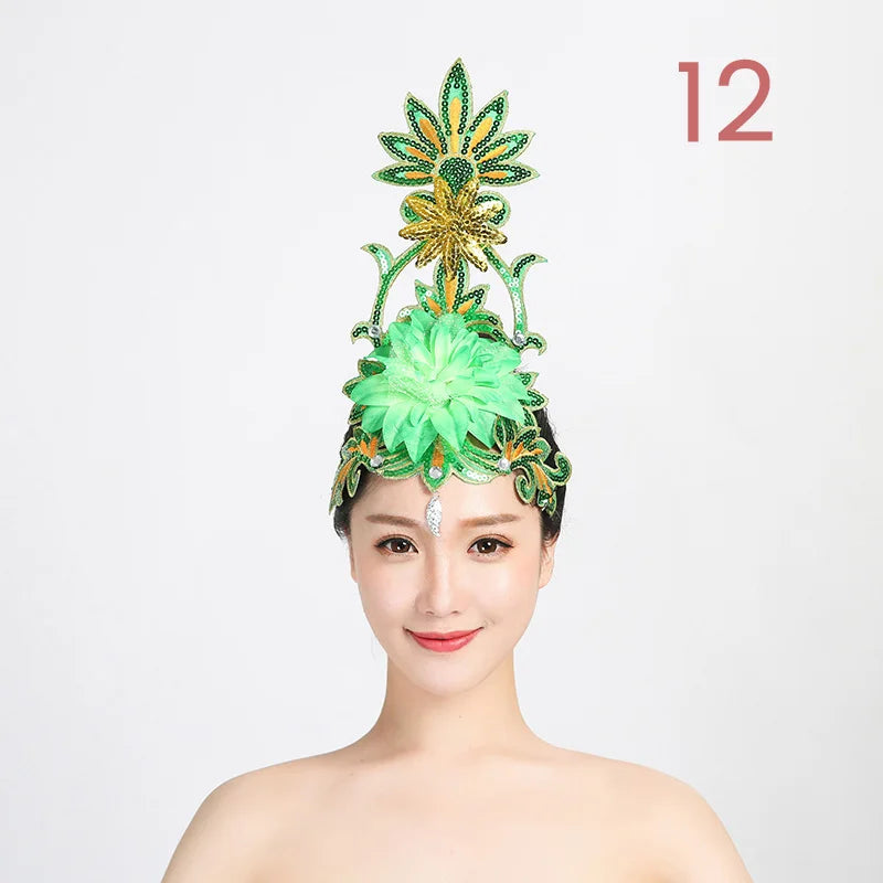 Women Yangko Folk Dance Tiara Dance Classical Dance Head Flower Headdress Opening Dance Show Stage Performance Hair Accessories