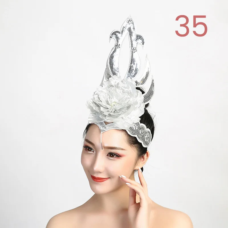 Women Yangko Folk Dance Tiara Dance Classical Dance Head Flower Headdress Opening Dance Show Stage Performance Hair Accessories
