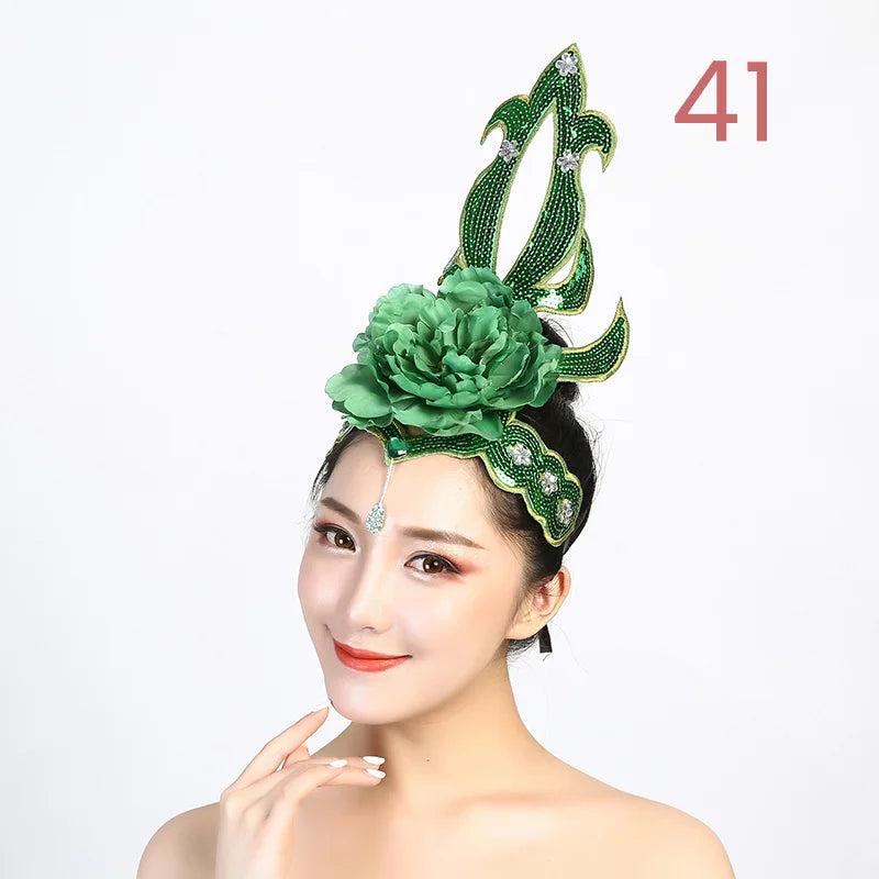 Women Yangko Folk Dance Tiara Dance Classical Dance Head Flower Headdress Opening Dance Show Stage Performance Hair Accessories