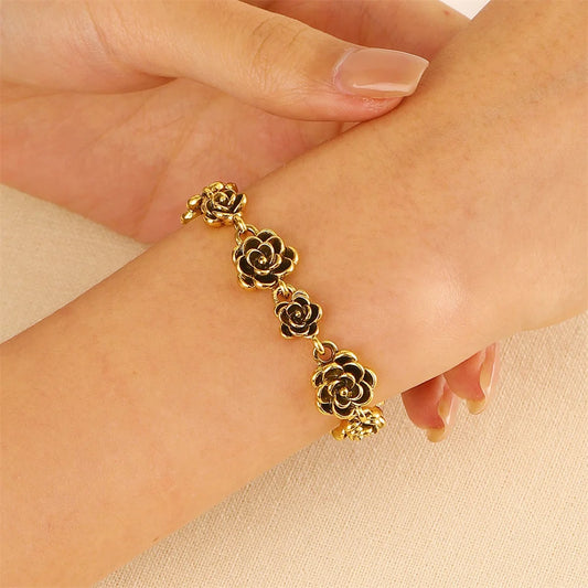 Trendy Rose Flower Charm Bracelet for Women Alloy Romantic Gift for Girlfriend Personalized Bracelet Party Jewelry Accessories