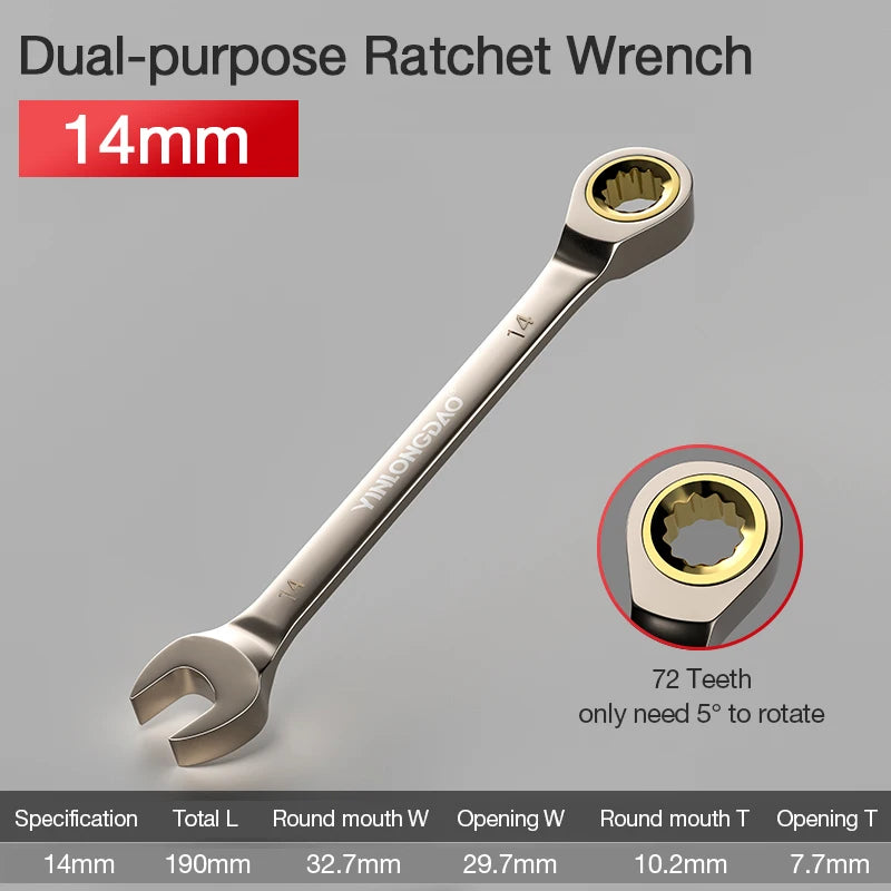 Universal Key Ratchet Wrench 72 Tooth Gear Ring Torque Socket Wrench Metric Ratchet Spanners Car Repair Mechanical Tools