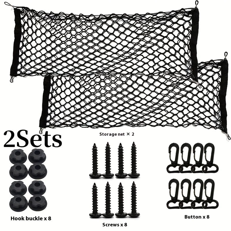 [1Sets Car Storage Net] 1 Sets Stretchable Trunk Cargo Storage Organizer Net | Nylon Plastic Truck Bed Nets with Hooks for Car