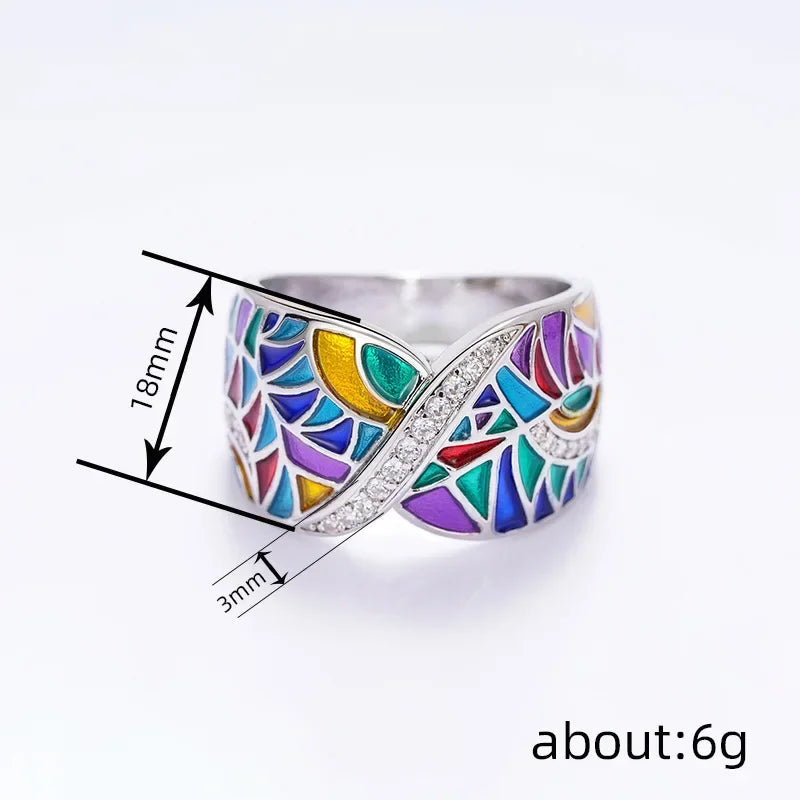 Colorful Handmade Enamel Style Silver Ring Fashion