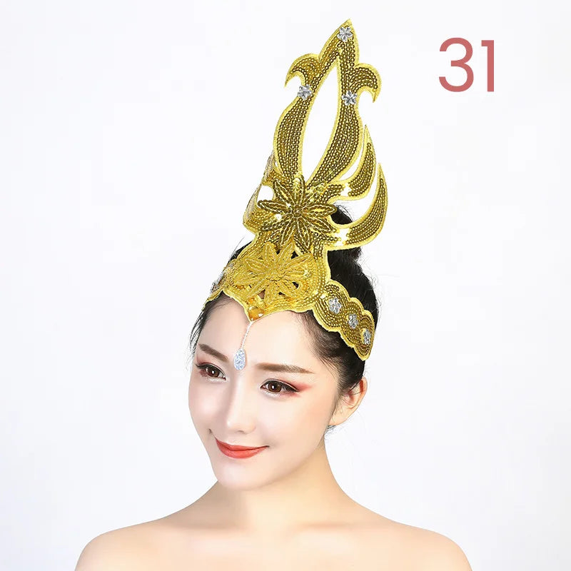 Women Yangko Folk Dance Tiara Dance Classical Dance Head Flower Headdress Opening Dance Show Stage Performance Hair Accessories