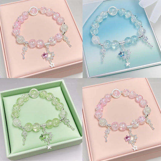 1 super fairy-like forest-style five-pointed star imitation crystal beaded stretchy bracelet, available in 3 colors, suitable fo
