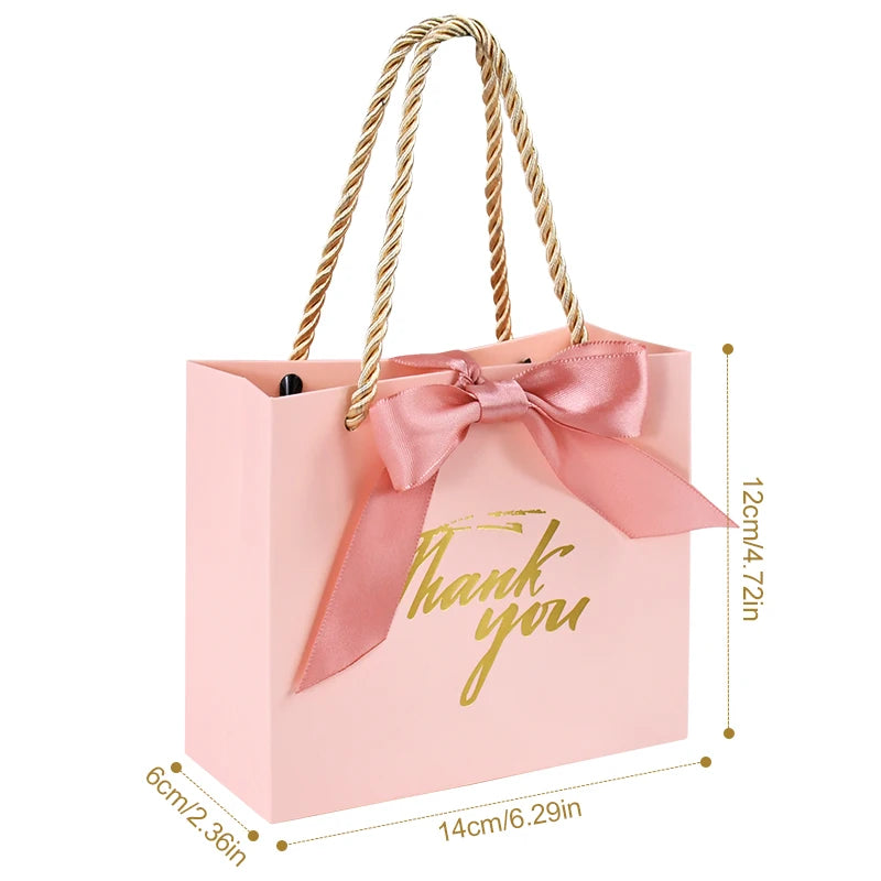 20/30/50pcs Thank You Gift Bags Reusable Paper Party Bags with Handles Gold Bow Ribbon Mini Pink Party Favor Bags for Birthday