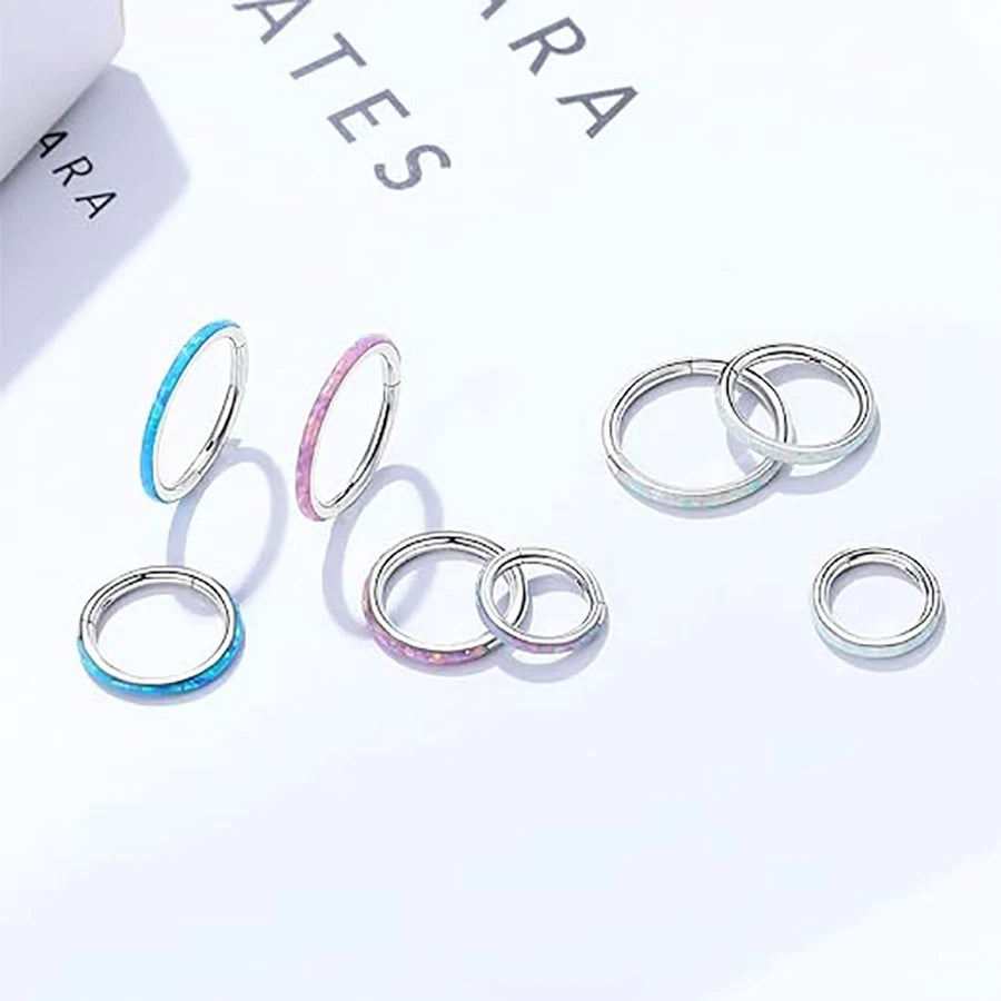 Opal Hinged Nose Ring Hoop Women Septum Hoop Ring Tragus Rook Ring Piercing Jewelry Lip Labret Ring Clicker Cartilage Earrings