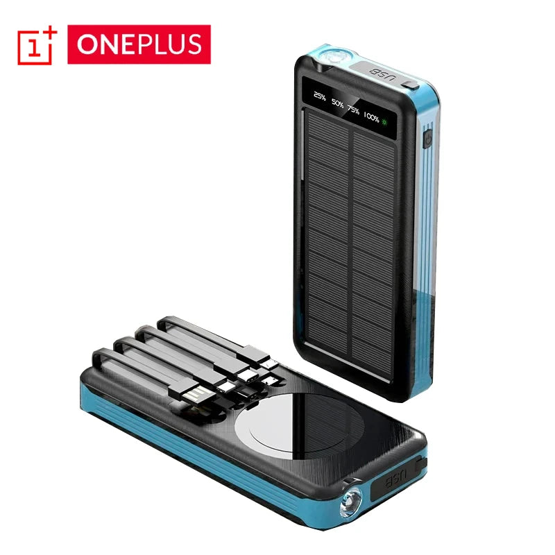 ONEPLUS 50000mAh Solar Power Bank Wireless Fast Charging Battery Large Capacity Mobile Power Dual USB 4 Cables For iPhone Samsun