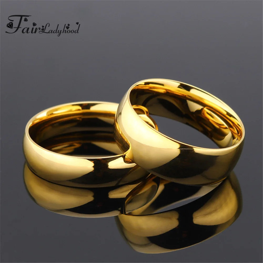 FairLadyHood Simple Rose Gold Rings For Men Women Plate With Silver Color Ring Stainless Steel Rings Jewelry Wedding Ring Couple