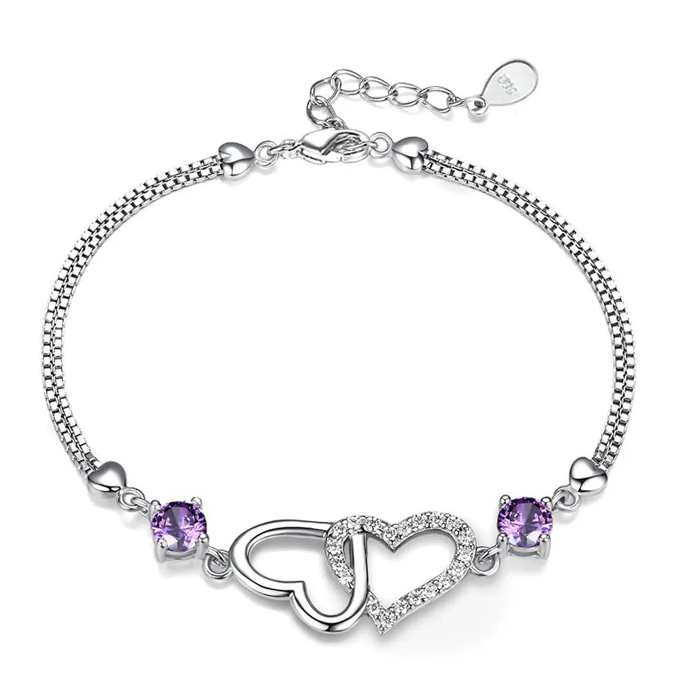 Real Gorgeous Silver Bracelet Inlaid With Natural Amethyst GemStone Charm