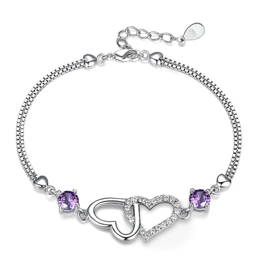 Real Gorgeous Silver Bracelet Inlaid With Natural Amethyst GemStone Charm