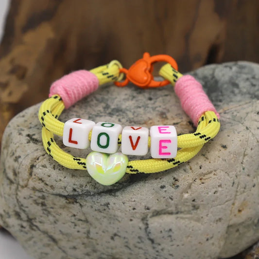 Women's Bracelet Trendy Accessories Letter LOVE Heart Buckle Beaded Colorful Rope Bohemian Bracelet Party Jewelry Wholesale