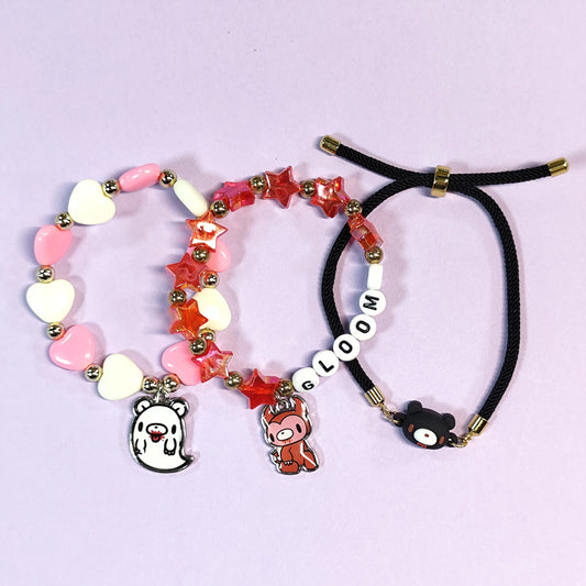 Three - piece bracelet set. Colorful beads, cute animal charms (bear, fox), playful designs. Ideal sweet accessories.