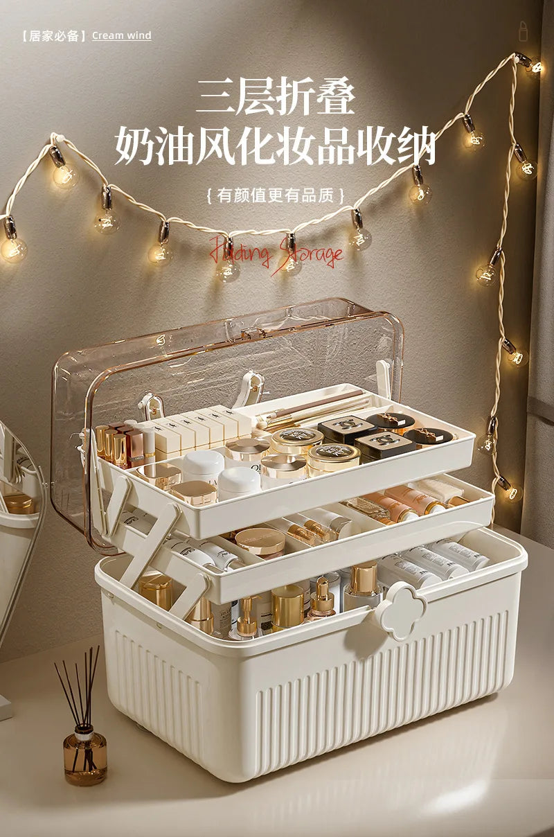 Cosmetics Storage Box, Desktop Dustproof, Large Capacity Organizer Box, Makeup Table, Skincare, Lipstick Shelf