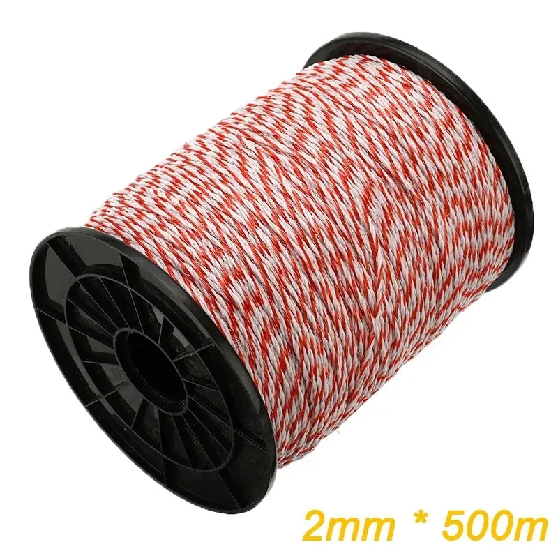 200m/500m Roll Electric Fence Rope Red White Polywire with Steel Poly Rope for Horse Animal Fencing Ultra Low Resistance Wire