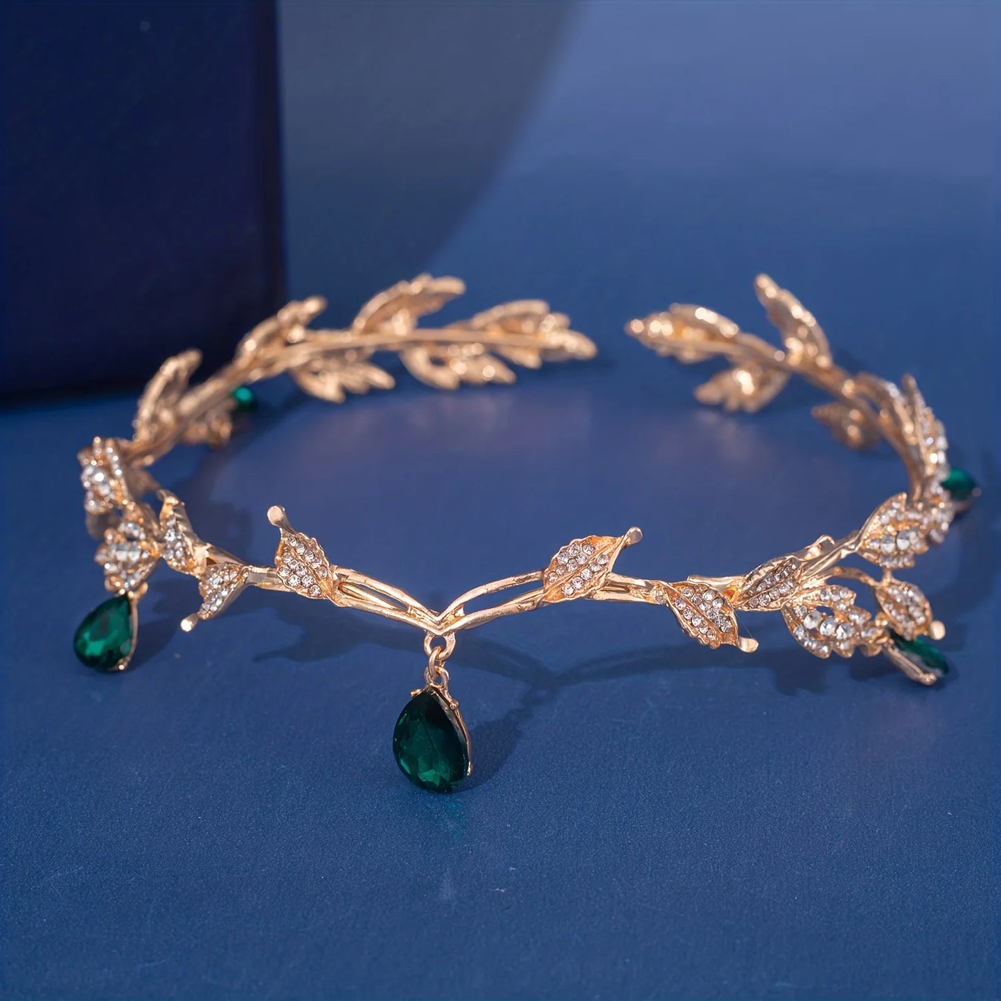 Vintage Fairy Crown Tiaras Crystal Leaves Elf Tiara Bandana Hair Accessories for Women Costume Hair Jewelry