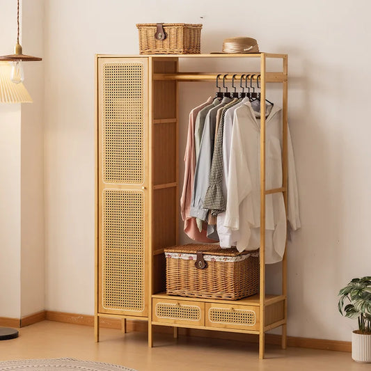Display Wardrobe Single Sliding Door Wardrobe Closet Clothes Storage Cabinet Bedroom Room Set Wooden Locker Coat Household Items