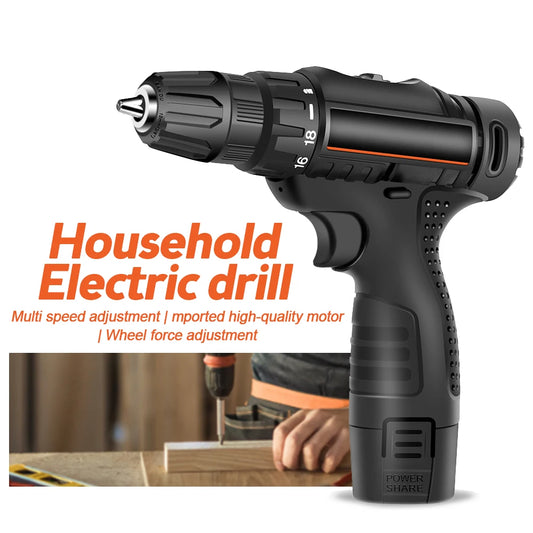 12V Electric Screwdriver Multi-functional Rechargeable Electric Screwdriver Electric Hand Drill Household Tools Black PC+Alloy