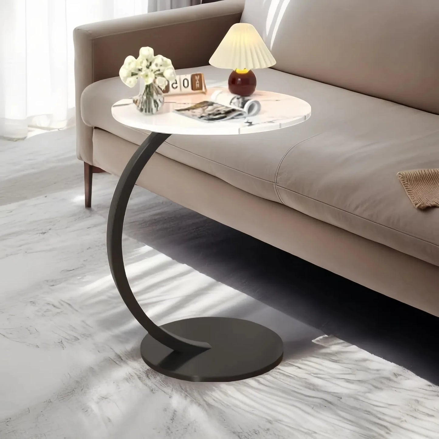 Coffee Tables Light Luxury Side Table Round Flower Bedside Table Bedside Home Study Desk Auxiliary Desk Living Room Furniture (Free Shipping) 💝💖🌹 (Free Shipping) 💝💖🌹