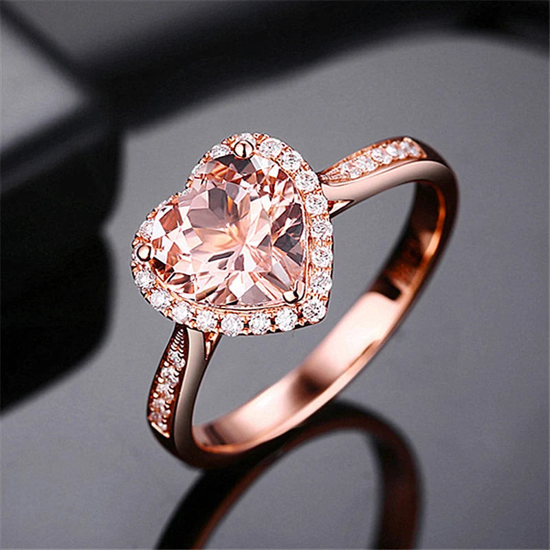 Heart Rings for Women Wedding Engagement Bridal Jewelry manufactured saphire Stone Elegant Rose Gold Silver Ring